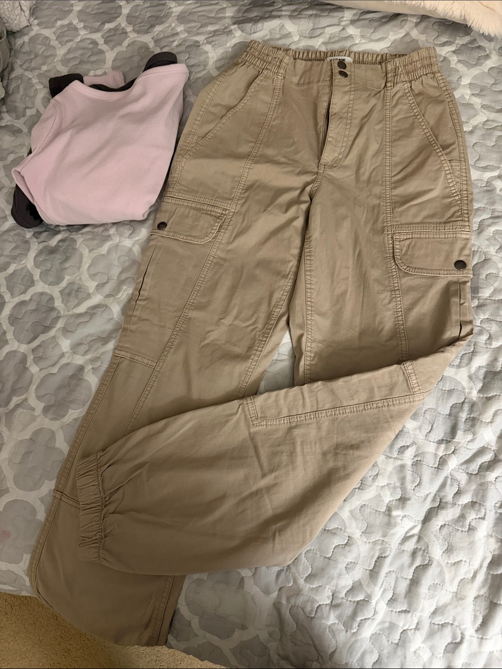 Garage Beige Cargo Joggers with Elastic Waist